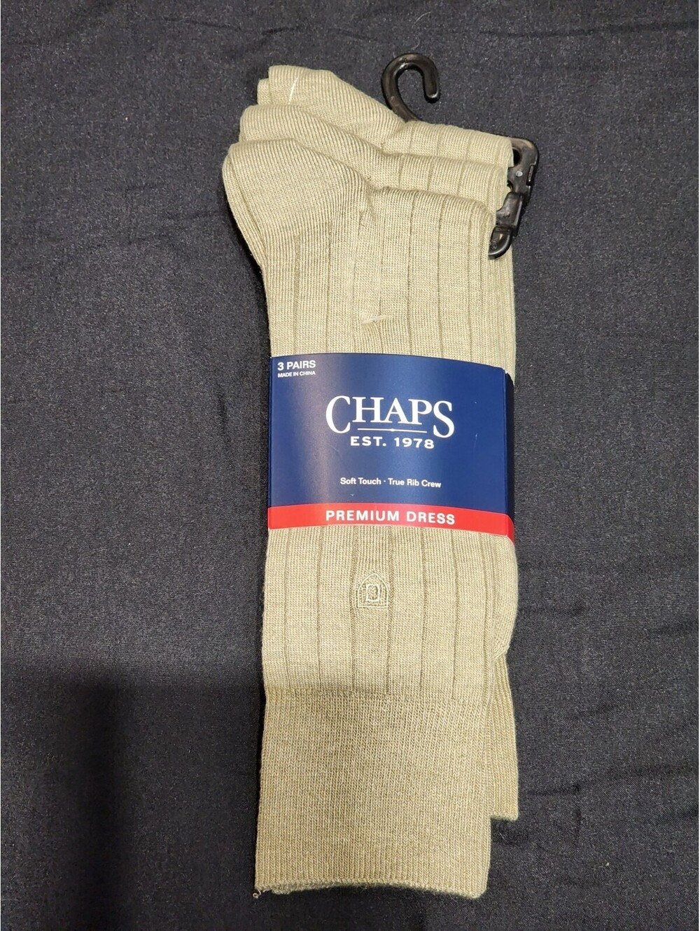 Chaps Premium Dress Socks Khaki Ribbed Crew Soft Touch 3 Pairs Size 10-13